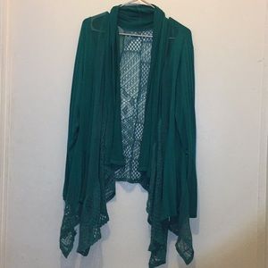 Teal knitted sheer cardigan plus size